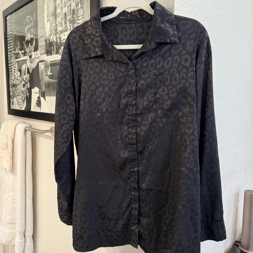 SHEIN Dark Patterned Button Down Shirt